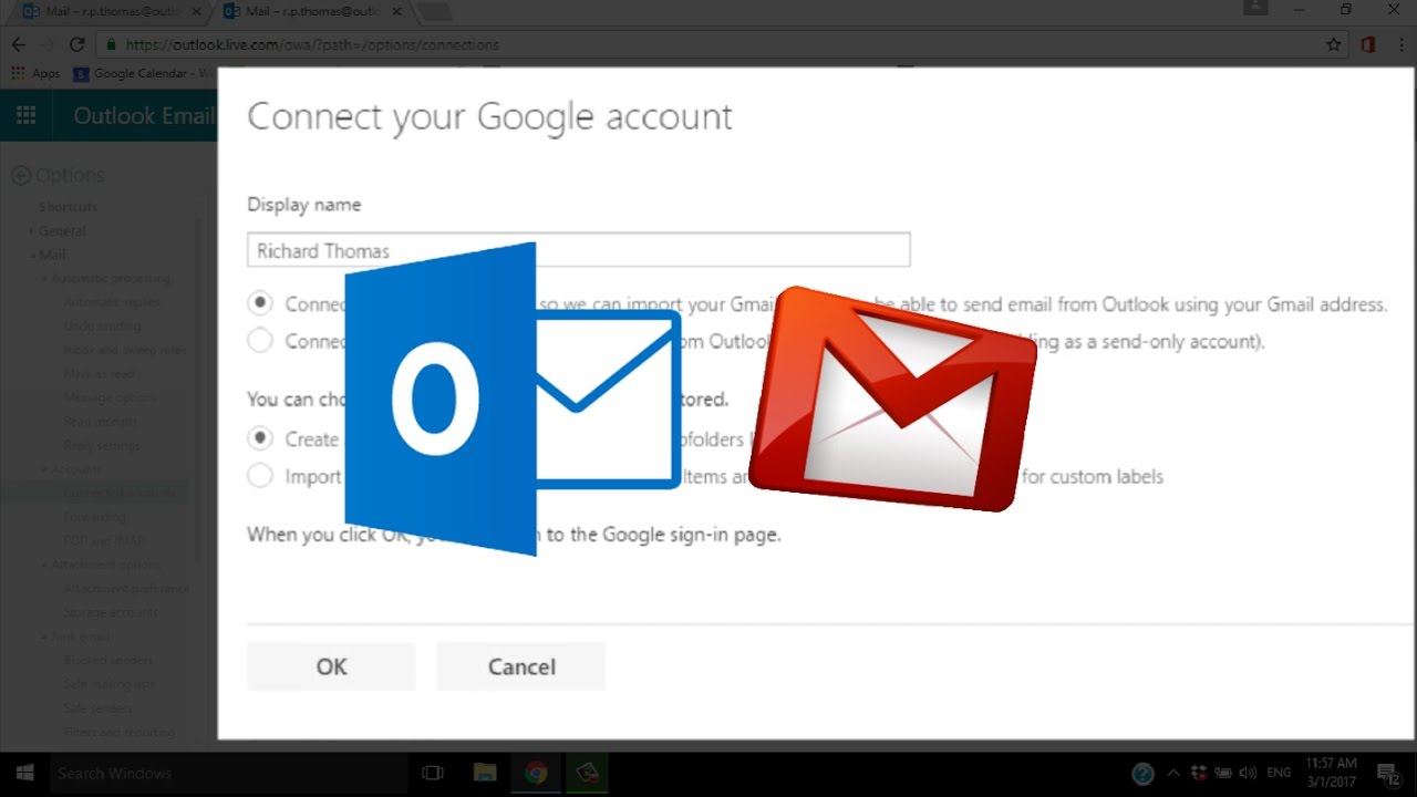 email settings for gmail on outlook 2016